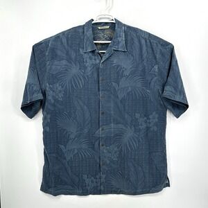 Tommy Bahama 100% Silk Shirt Mens 2XT Blue Short Sleeve Floral Hawaiian Tropical